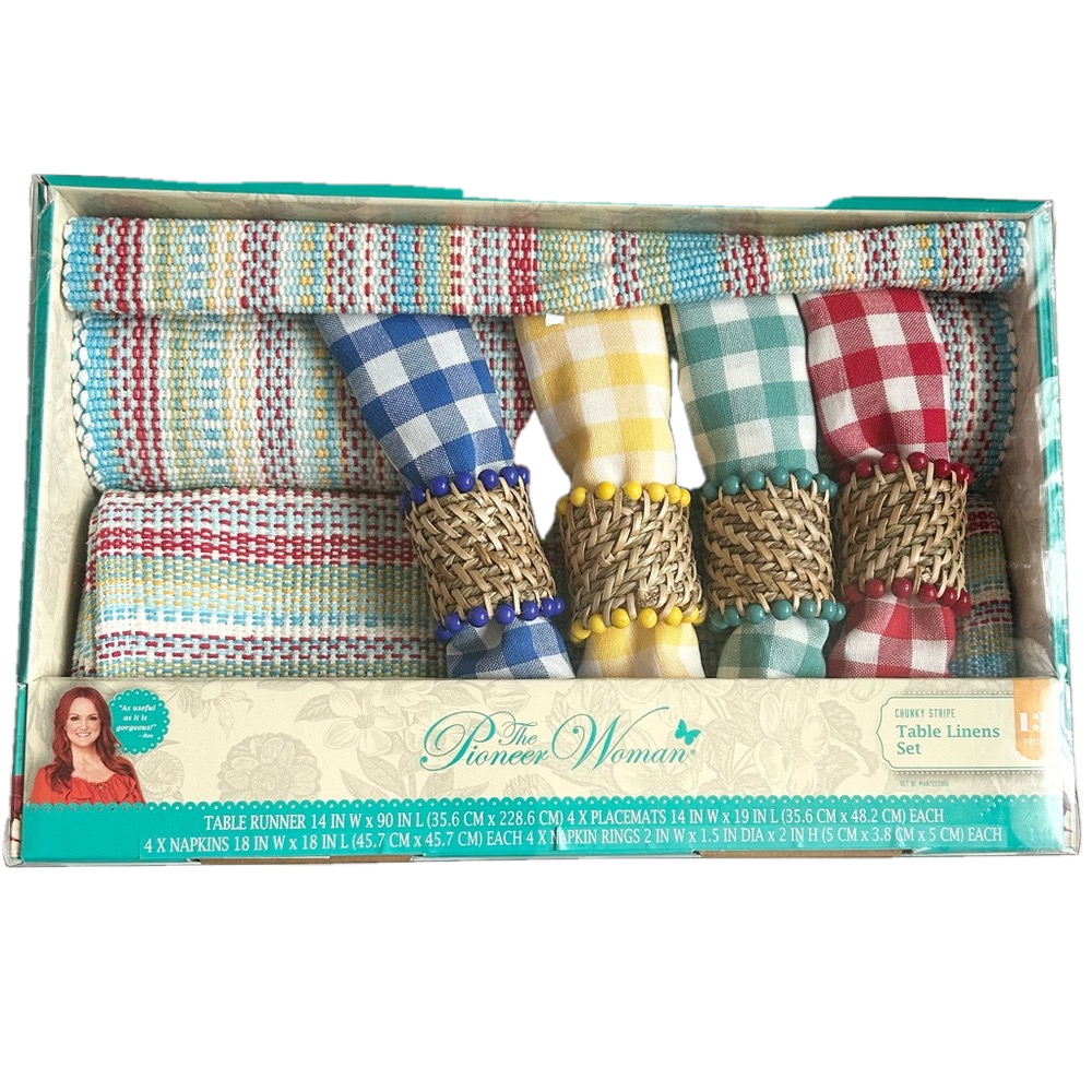 The Pioneer Woman 13 Piece Chunky Stripe Table 
Linen Set